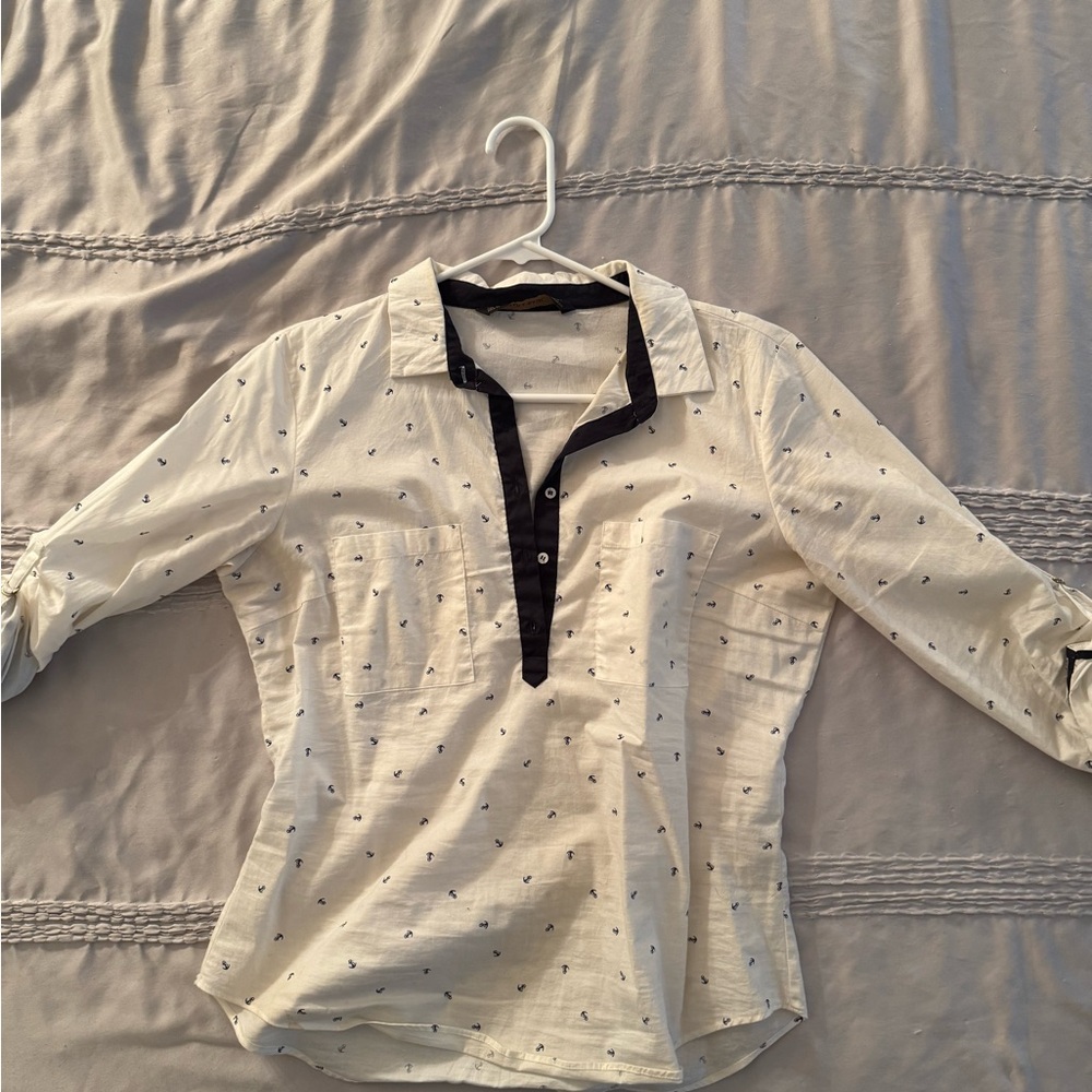 White and Black Button-Up Blouse